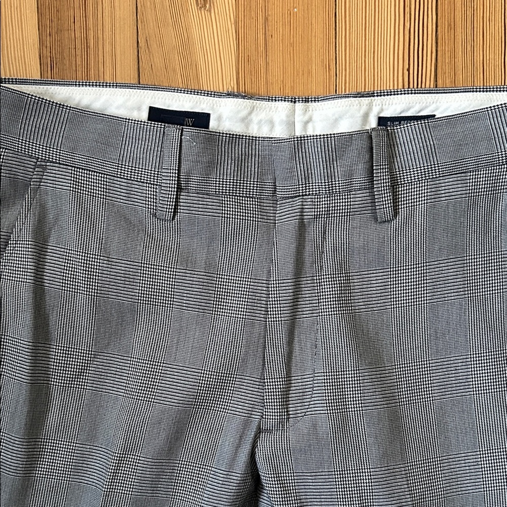 J. Crew Mens Black White Plaid Pants Slim Bedford Dress